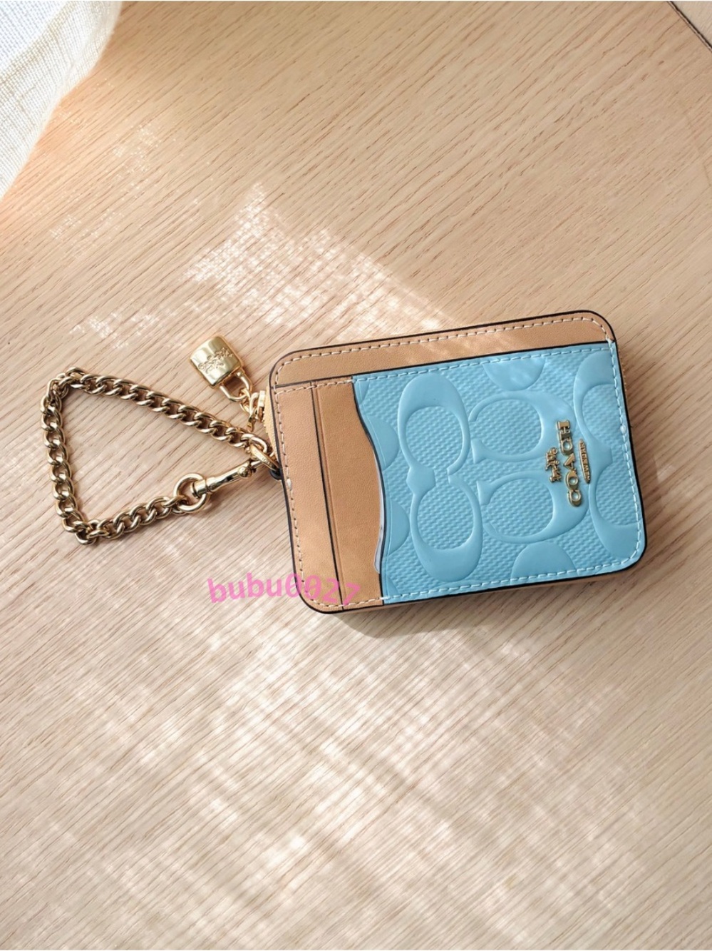NWT💎Coach Zip Card Case In Signature Leather With Lock Charm CFA36 Blue Patent